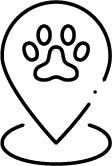 Icon eines Standort-Symbols mit einer Hundepfote darin