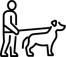 Icon eines Menschen der mit einem Hund an der Leine spazieren geht